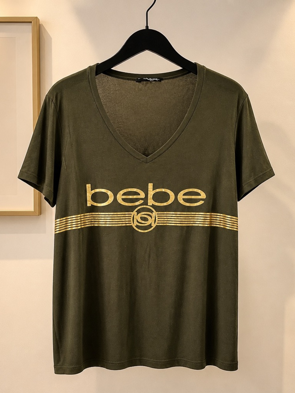 bebe Sport Olive Green Top with Black Trim